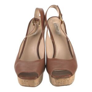 Vintage Y2K Prada Brown Leather Slingback Open Toe Platform Sandals Size 10 9.5